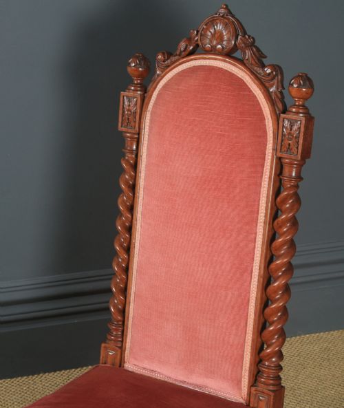 fig 3. Antique English Victorian Gothic Oak Upholstered Occasional / Nursing / Bedroom Chair (Circa 1870)