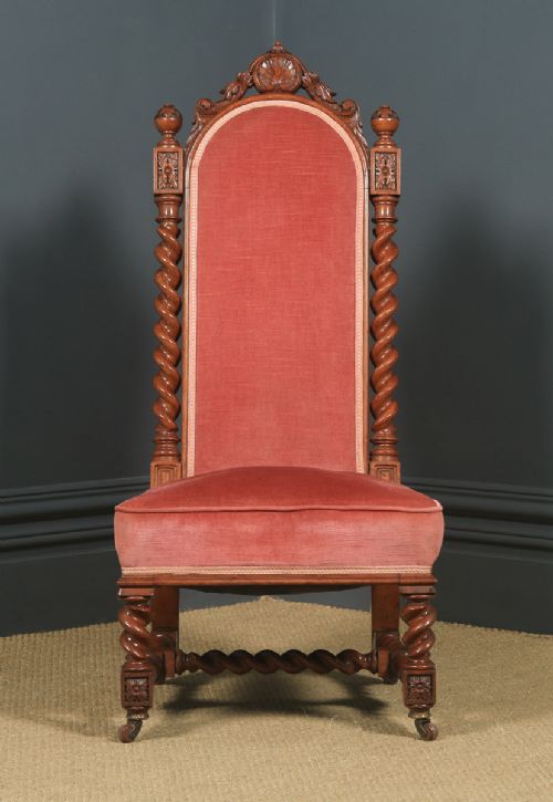 fig 4. Antique English Victorian Gothic Oak Upholstered Occasional / Nursing / Bedroom Chair (Circa 1870)