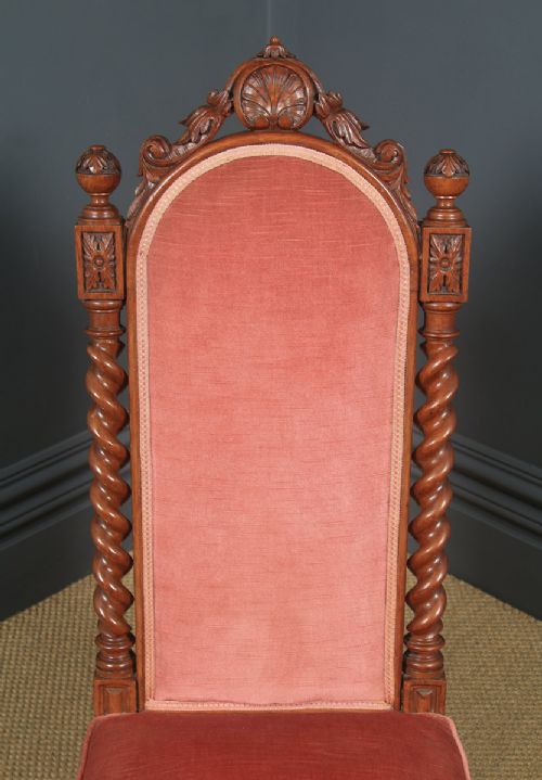 fig 5. Antique English Victorian Gothic Oak Upholstered Occasional / Nursing / Bedroom Chair (Circa 1870)