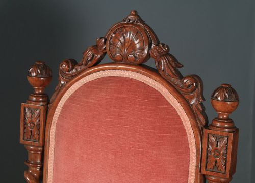 fig 6. Antique English Victorian Gothic Oak Upholstered Occasional / Nursing / Bedroom Chair (Circa 1870)
