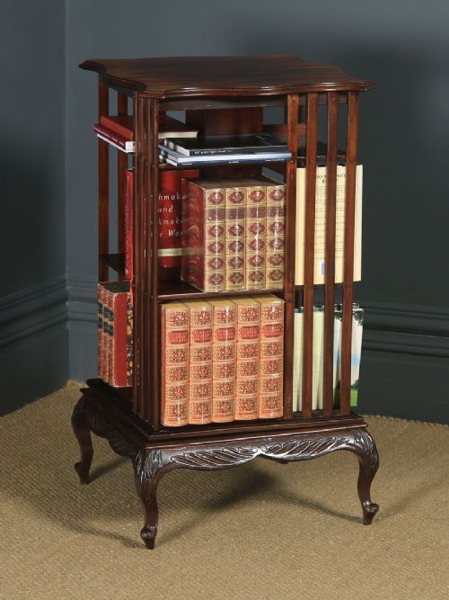 Antique English Edwardian Mahogany Revolving Bookcase Shelf Stand Table (Circa 1910)