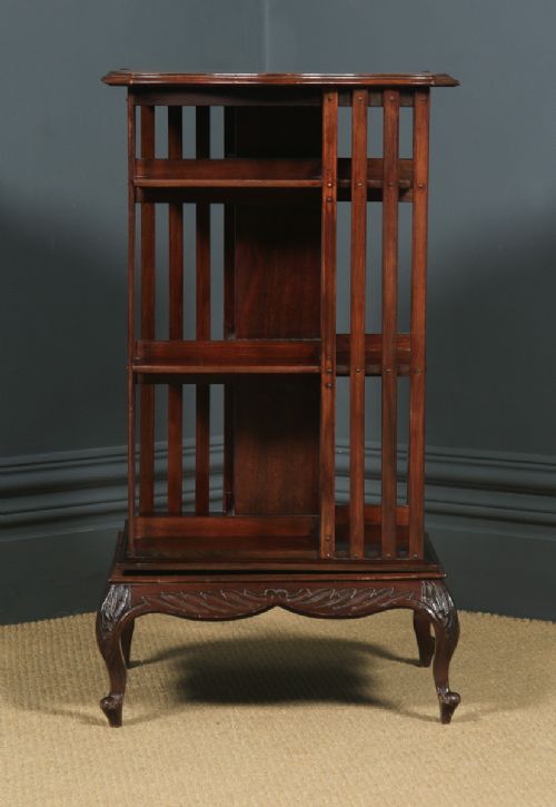 fig 2. Antique English Edwardian Mahogany Revolving Bookcase Shelf Stand Table (Circa 1910)