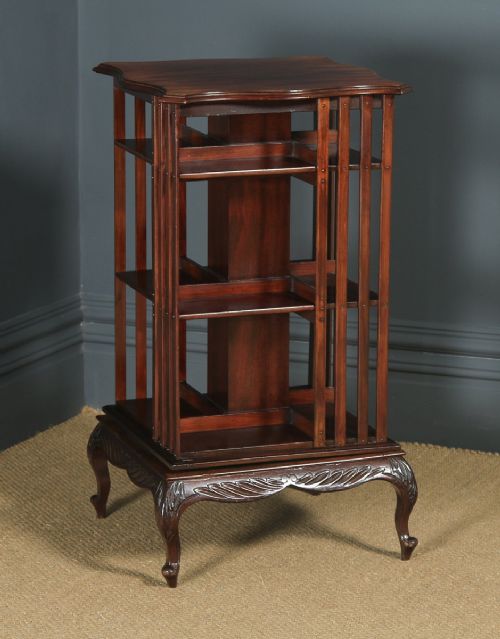 fig 1. Antique English Edwardian Mahogany Revolving Bookcase Shelf Stand Table (Circa 1910)