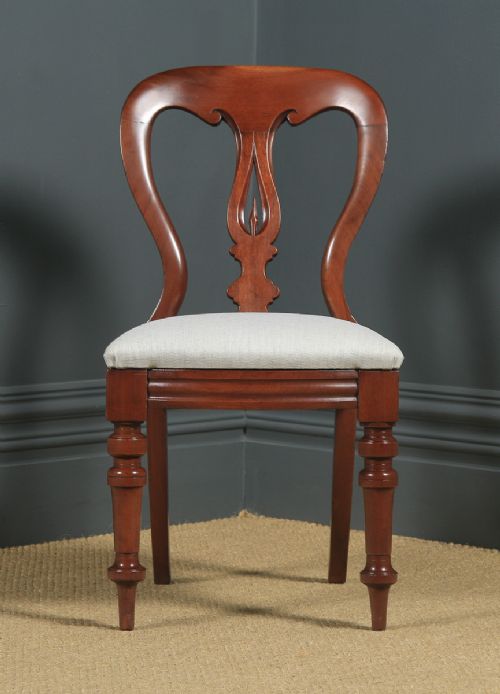 fig 7. Antique English Victorian Pair Two Mahogany Balloon Spear Back Dining Chairs (Circa 1870)