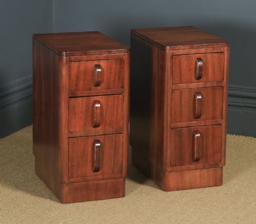 fig 1. Antique Pair of English Art Deco Mahogany Bedside Chest Tables (Circa 1935)