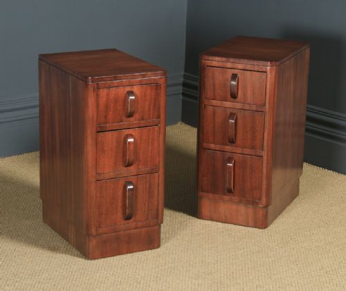 Antique Pair of English Art Deco Mahogany Bedside Chest Tables (Circa 1935)