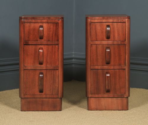 fig 2. Antique Pair of English Art Deco Mahogany Bedside Chest Tables (Circa 1935)