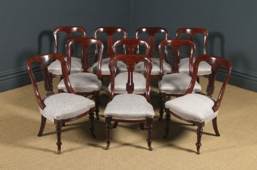 fig 1. Antique English Victorian Set of Ten 10 Mahogany Bow Back Dining Chairs (Circa 1880)
