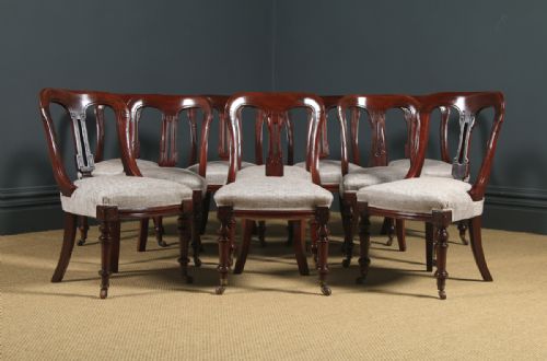 fig 2. Antique English Victorian Set of Ten 10 Mahogany Bow Back Dining Chairs (Circa 1880)