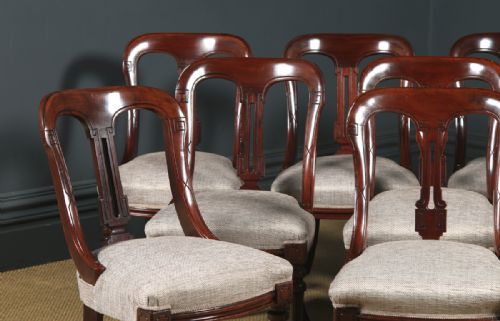 fig 3. Antique English Victorian Set of Ten 10 Mahogany Bow Back Dining Chairs (Circa 1880)