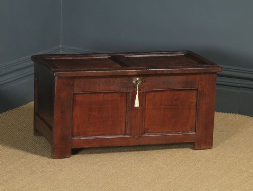 fig 1. Small Antique English 18th Century Georgian Oak Coffer Chest Blanket Box Trunk (Circa 1720)