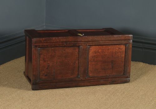fig 3. Small Antique English 18th Century Georgian Oak Coffer Chest Blanket Box Trunk (Circa 1720)