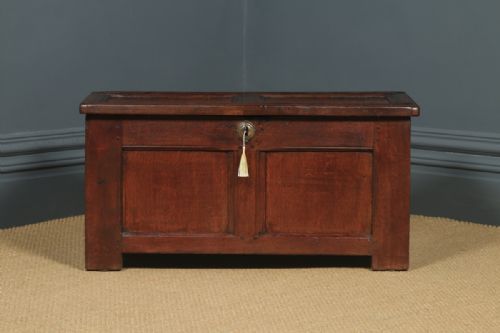 fig 2. Small Antique English 18th Century Georgian Oak Coffer Chest Blanket Box Trunk (Circa 1720)