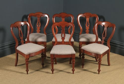 fig 1. Antique English Victorian Set of Six 6 Mahogany Balloon Spear Back Dining Chairs (Circa 1870)