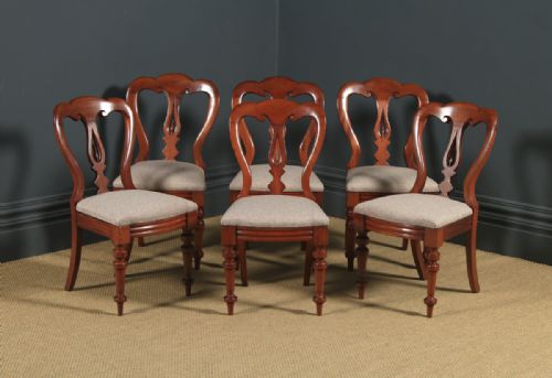fig 2. Antique English Victorian Set of Six 6 Mahogany Balloon Spear Back Dining Chairs (Circa 1870)