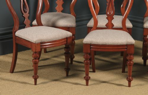 fig 5. Antique English Victorian Set of Six 6 Mahogany Balloon Spear Back Dining Chairs (Circa 1870)