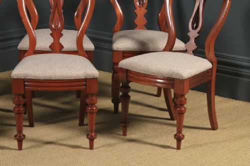 fig 6. Antique English Victorian Set of Six 6 Mahogany Balloon Spear Back Dining Chairs (Circa 1870)