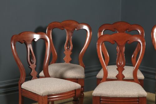fig 3. Antique English Victorian Set of Six 6 Mahogany Balloon Spear Back Dining Chairs (Circa 1870)