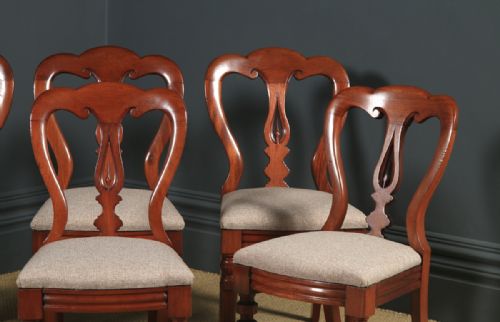 fig 4. Antique English Victorian Set of Six 6 Mahogany Balloon Spear Back Dining Chairs (Circa 1870)