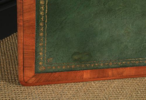 fig 6. Small Antique English Victorian 3ft 3” Burr Walnut & Leather Pedestal Office Desk (Circa 1860)