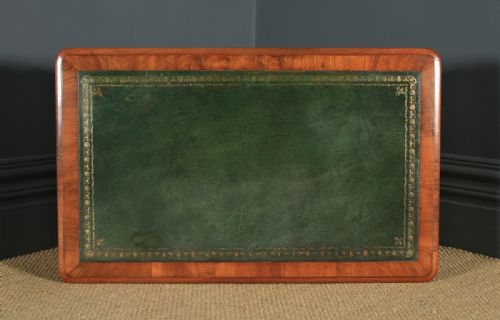 fig 7. Small Antique English Victorian 3ft 3” Burr Walnut & Leather Pedestal Office Desk (Circa 1860)