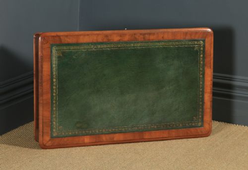 fig 4. Small Antique English Victorian 3ft 3” Burr Walnut & Leather Pedestal Office Desk (Circa 1860)