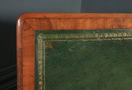 fig 5. Small Antique English Victorian 3ft 3” Burr Walnut & Leather Pedestal Office Desk (Circa 1860)
