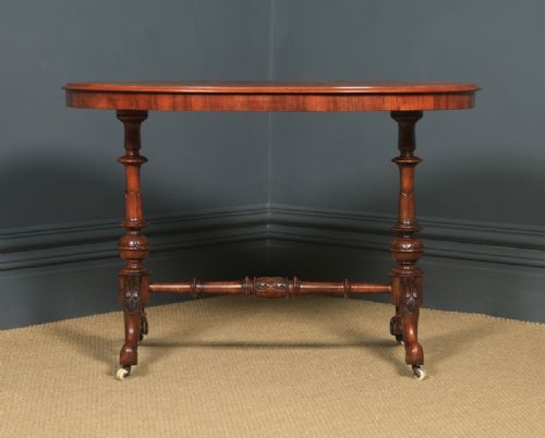 fig 1. Antique English Victorian Burr Walnut Inlaid Oval Occasional Silver Side Table (Circa 1870)