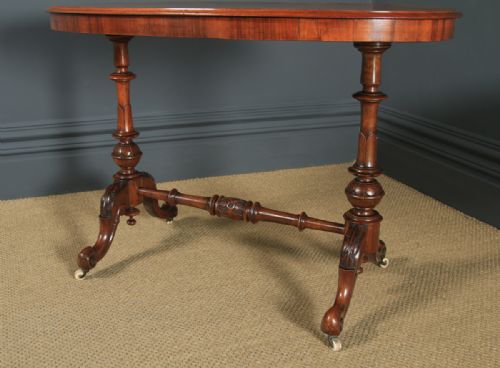 fig 2. Antique English Victorian Burr Walnut Inlaid Oval Occasional Silver Side Table (Circa 1870)