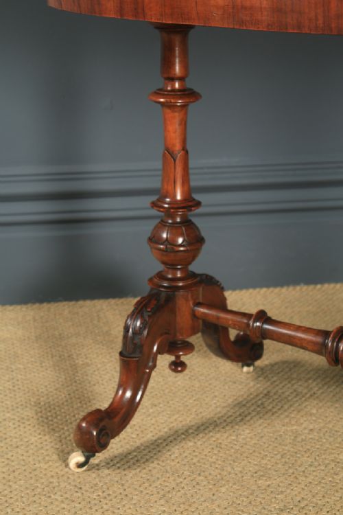 fig 4. Antique English Victorian Burr Walnut Inlaid Oval Occasional Silver Side Table (Circa 1870)