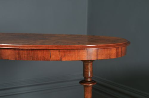 fig 5. Antique English Victorian Burr Walnut Inlaid Oval Occasional Silver Side Table (Circa 1870)