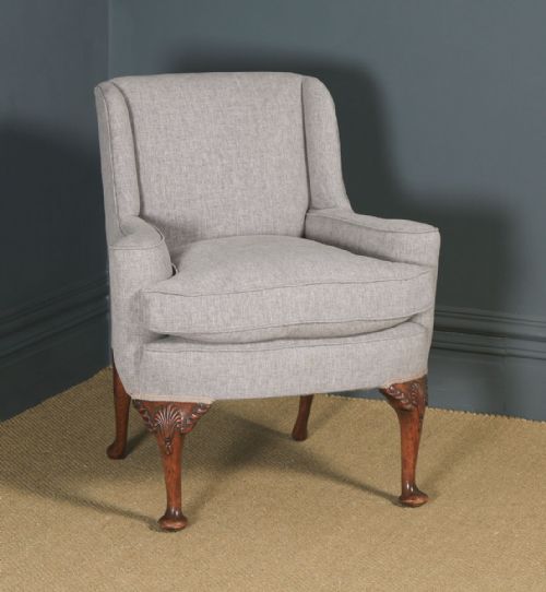 fig 6. Antique English Pair of Georgian Style Grey Upholstered Beech Arm Chairs (Circa 1900)
