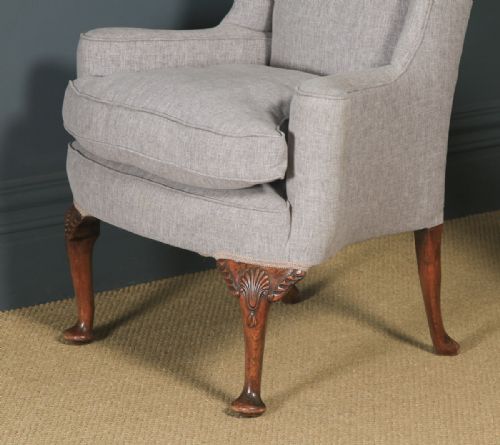 fig 3. Antique English Pair of Georgian Style Grey Upholstered Beech Arm Chairs (Circa 1900)
