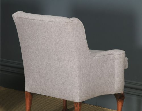 fig 4. Antique English Pair of Georgian Style Grey Upholstered Beech Arm Chairs (Circa 1900)