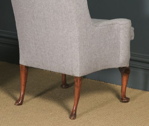 fig 5. Antique English Pair of Georgian Style Grey Upholstered Beech Arm Chairs (Circa 1900)