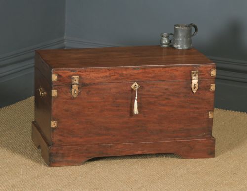 Antique Victorian Anglo Indian Colonial Campaign Teak & Brass Chest / Trunk (Circa 1870)