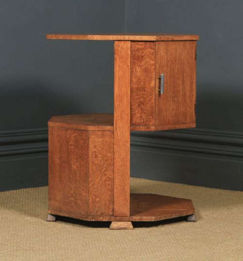 fig 1. Antique English Art Deco Oak Octagonal Bedside Cabinet Table Nightstand (Circa 1941)