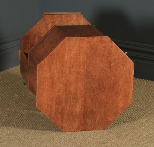 fig 2. Antique English Art Deco Oak Octagonal Bedside Cabinet Table Nightstand (Circa 1941)