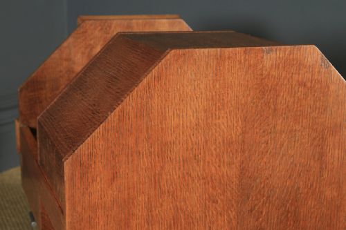 fig 3. Antique English Art Deco Oak Octagonal Bedside Cabinet Table Nightstand (Circa 1941)