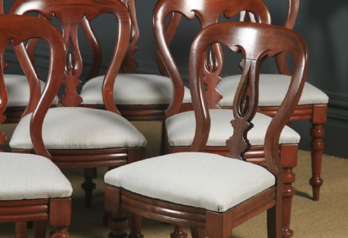 fig 7. Antique English Victorian Set of 12 Twelve Mahogany Balloon Spear Back Dining Chairs (Circa 1860)