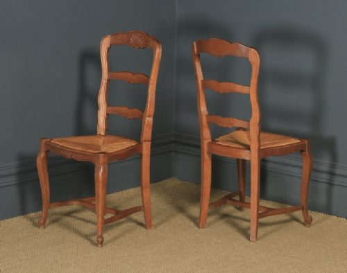 fig 7. Antique French Set of 8 Eight Louis XV Style Oak Ladder Back Rush Seat Kitchen Dining Chairs (Circa 1920)