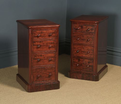 Antique English Pair of Victorian Figured Mahogany Bedside Chests  (Circa 1860)