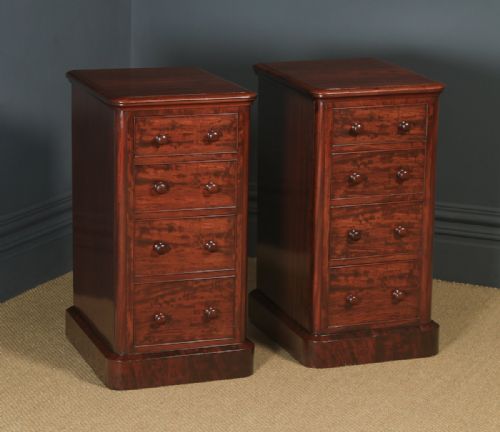 fig 1. Antique English Pair of Victorian Figured Mahogany Bedside Chests  (Circa 1860)