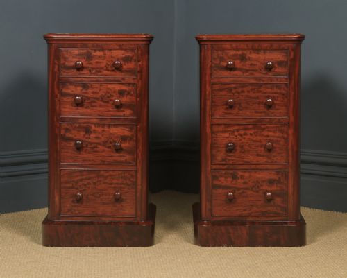 fig 2. Antique English Pair of Victorian Figured Mahogany Bedside Chests  (Circa 1860)