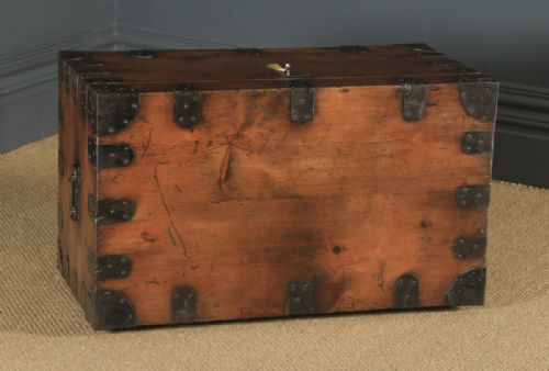 fig 2. Antique English Victorian Pine & Steel Strapped Zinc Lined Campaign Chest / Trunk (Circa 1850)