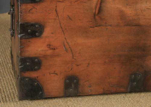 fig 6. Antique English Victorian Pine & Steel Strapped Zinc Lined Campaign Chest / Trunk (Circa 1850)