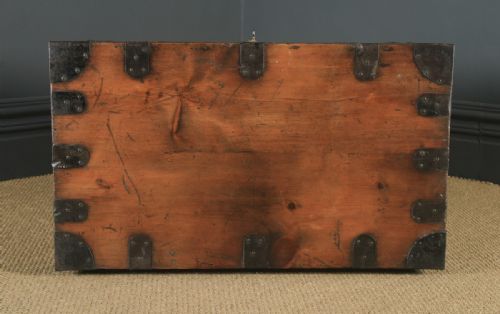 fig 7. Antique English Victorian Pine & Steel Strapped Zinc Lined Campaign Chest / Trunk (Circa 1850)