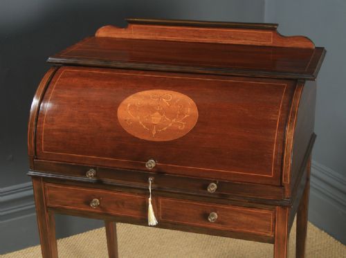 fig 6. Antique English Edwardian Mahogany & Leather Cylinder Office Roll Top Desk (Circa 1910)