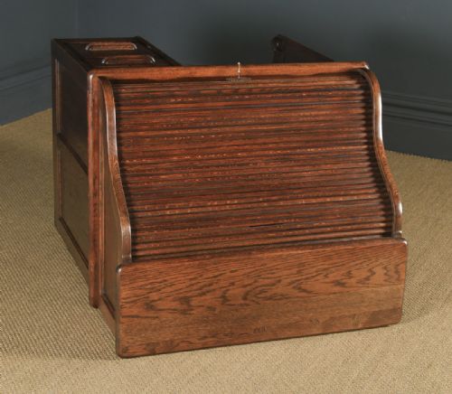 fig 2. Antique English Edwardian 3ft Oak Angus Roll Top Pedestal Office Desk (Circa 1910)