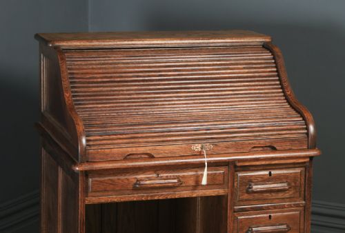 fig 4. Antique English Edwardian 3ft Oak Angus Roll Top Pedestal Office Desk (Circa 1910)